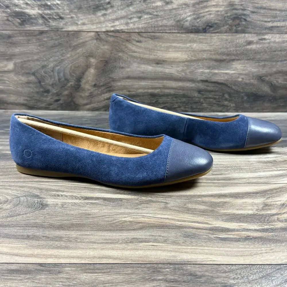 NIB Born 8M Batti Suede Mix Media Cap Toe Ballet Flats Navy - Picture 4 of 9